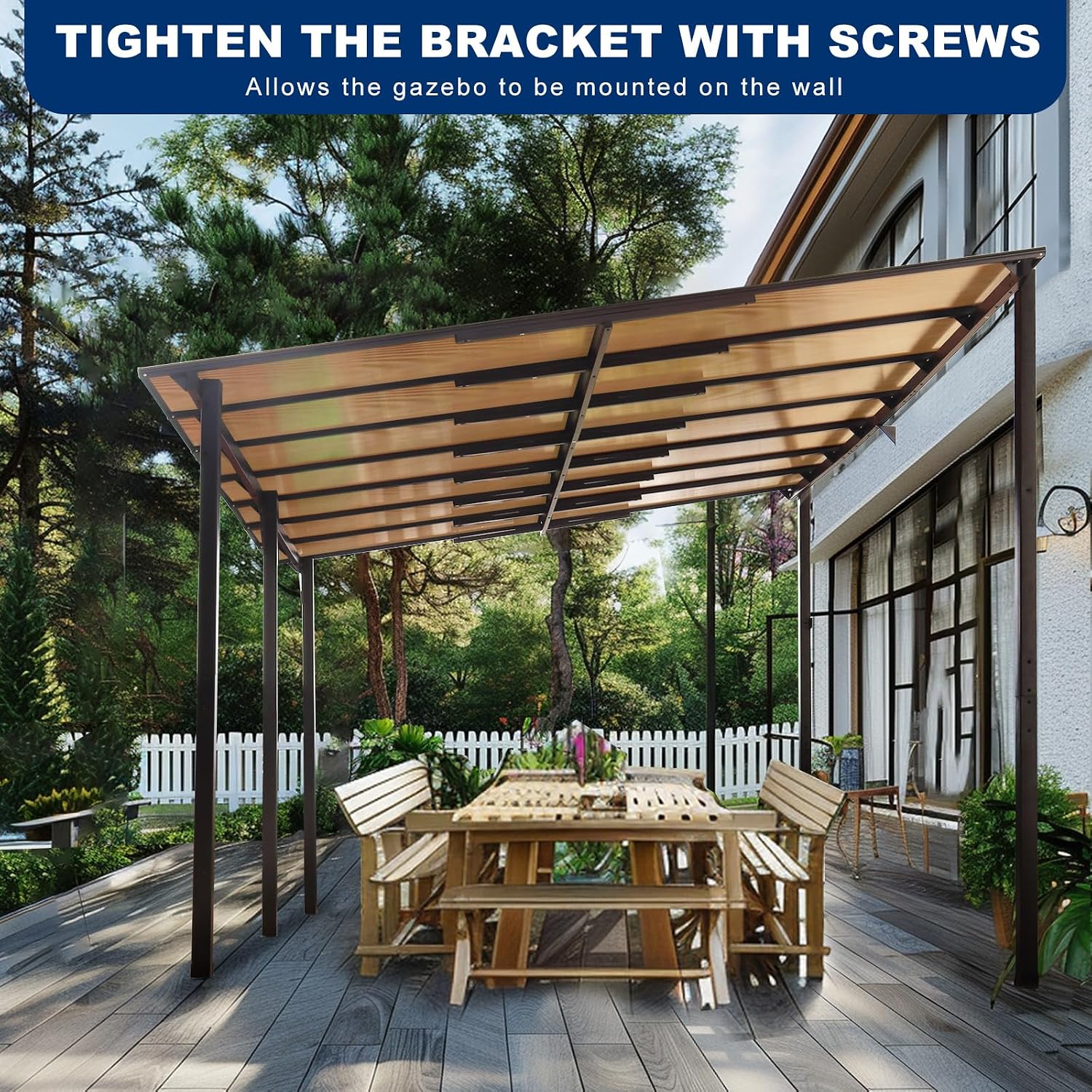10x14 FT Outdoor Metal Flexible Top Lean to Gazebo Pergola with Sloped Roof, Heavy Duty Wall-Mounted Patio Awnings with Powder-Coated Steel Frame, for Lawn, Garden, Backyard and Deck, Grey