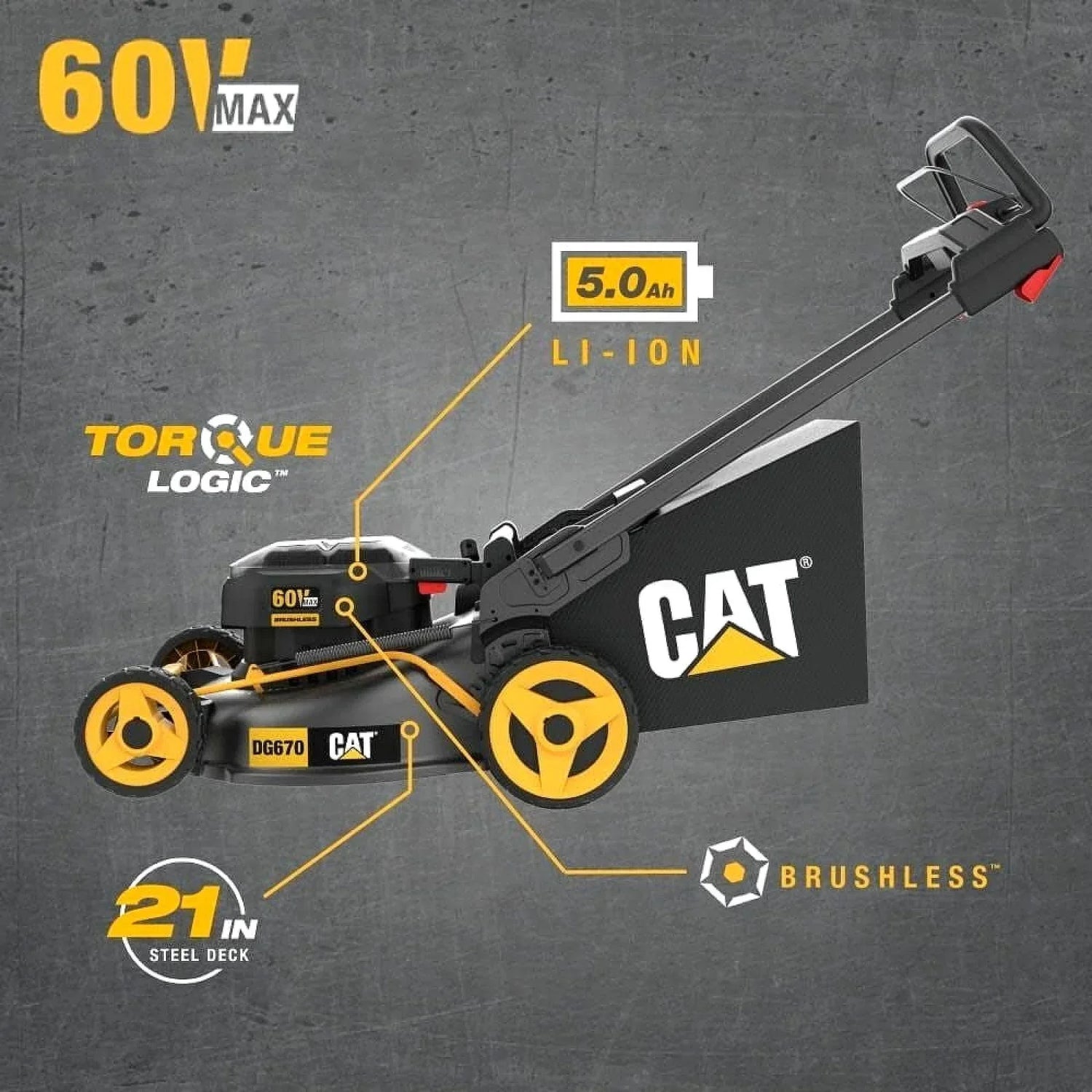 Caterpillar Cat 60V 21-Inch Brushless Walk-Behind Lawn Mower Kit