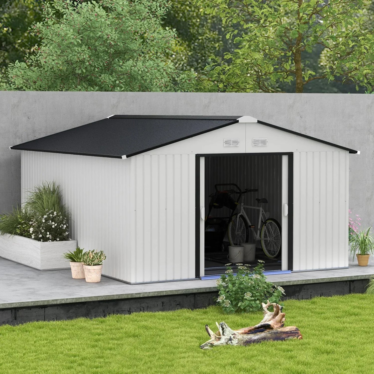 Outsunny Outdoor Storage Shed White 11’×13′ Galvanized Steel