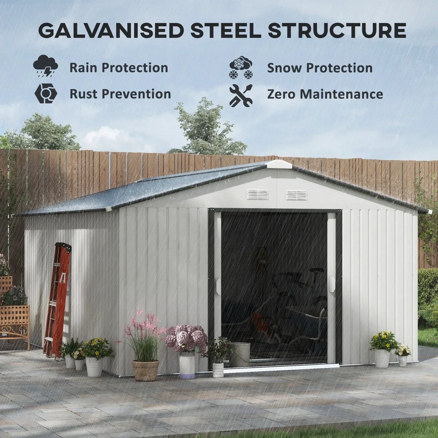 Outsunny Outdoor Storage Shed White 11’×13′ Galvanized Steel