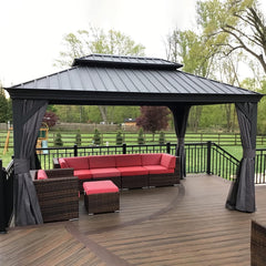 Gazebo 10' X 14' Built-in Drainage System, Gray | 4.7" Thick Post, Built in Drainage, Windproof Cool Breeze, Snowproof & Rustproof, 260 GSM Textilene Netting, Fit Any Yard