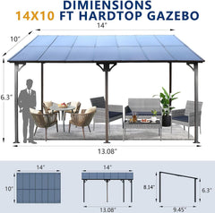 10x14 FT Outdoor Metal Flexible Top Lean to Gazebo Pergola with Sloped Roof, Heavy Duty Wall-Mounted Patio Awnings with Powder-Coated Steel Frame, for Lawn, Garden, Backyard and Deck, Grey