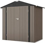 Patiowell 6×4 FT Outdoor Storage Shed, Garden Tool Storage Shed with Sloping Roof and Double Lockable Door, Outdoor Shed for Garden Backyard Patio Lawn, Brown