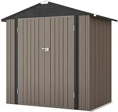 Patiowell 6×4 FT Outdoor Storage Shed, Garden Tool Storage Shed with Sloping Roof and Double Lockable Door, Outdoor Shed for Garden Backyard Patio Lawn, Brown