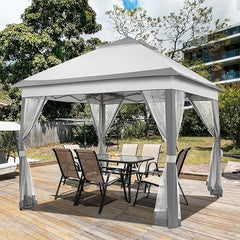 Yaheetech 11×11 Pop Up Gazebo Outdoor Canopy Shelter, Instant Patio Gazebo Sun Shade Canopy Tent with 4 Sandbags, 2 Tiers Roof & Mesh Netting for Lawn, Garden, Backyard & Deck, Gray