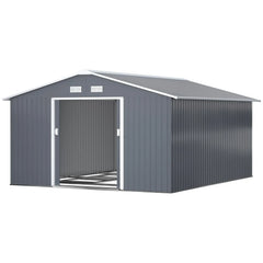 Outsunny Outdoor Storage Shed Dark Gray 11’×13′ Galvanized Steel