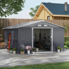 Outsunny Outdoor Storage Shed Dark Gray 11’×13′ Galvanized Steel