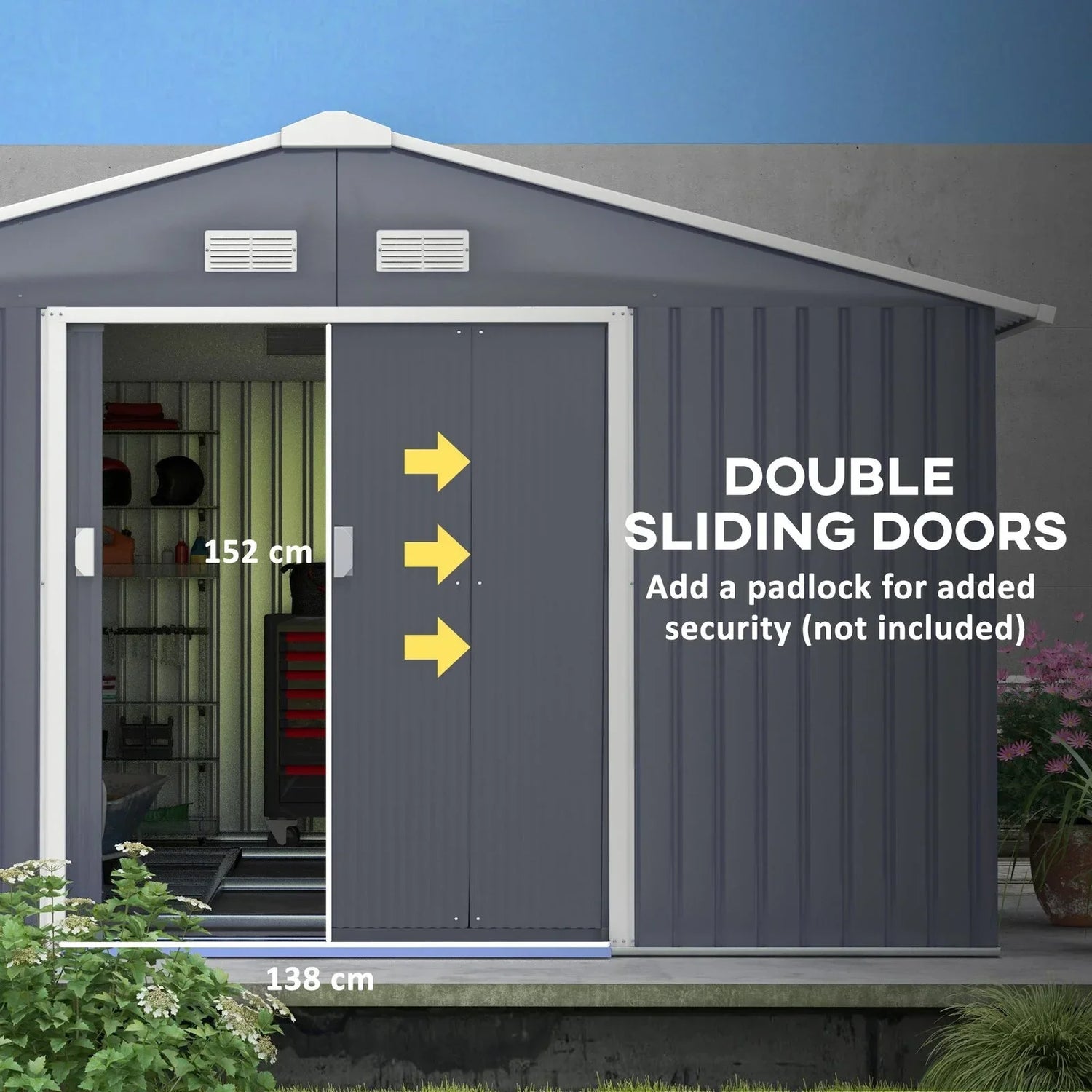 Outsunny Outdoor Storage Shed Dark Gray 11’×13′ Galvanized Steel