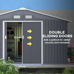 Outsunny Outdoor Storage Shed Dark Gray 11’×13′ Galvanized Steel