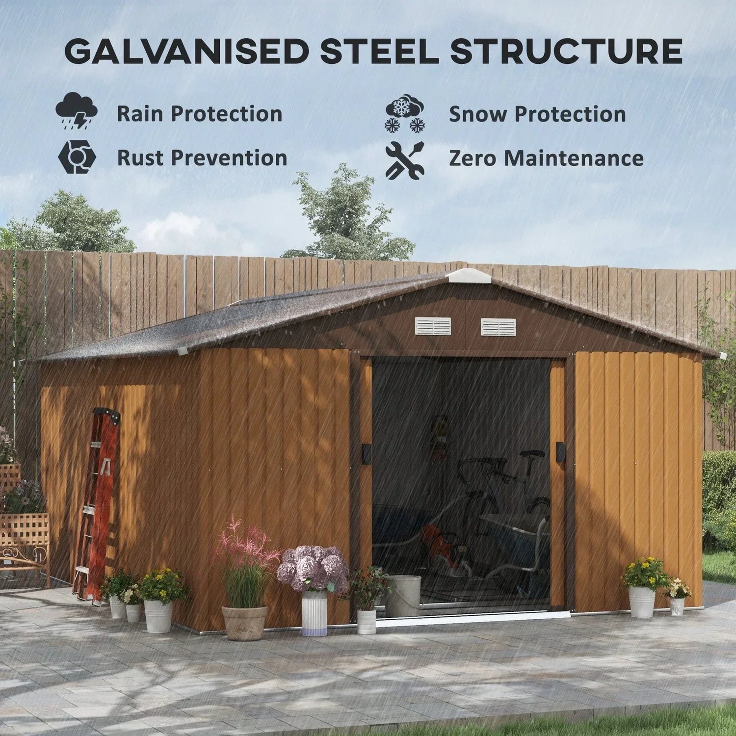 Outsunny Outdoor Storage Shed Yellow 11’×13′ Galvanized Steel