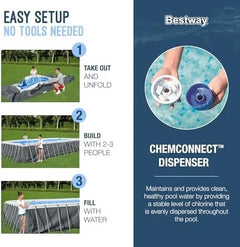 Bestway Power Steel 18′ x 9′ x 48″ Rectangular Metal Frame Above Ground Outdoor Swimming Pool Set with 1,500 GPH Filter Pump, Ladder, and Pool Covers