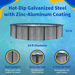 Blue Wave San Pedro 24-ft Round 52-in Deep 6-in Top Rail Above Ground Steel Wall Swimming Pools