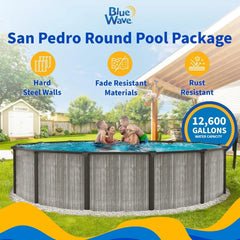 Blue Wave San Pedro 24-ft Round 52-in Deep 6-in Top Rail Above Ground Steel Wall Swimming Pools